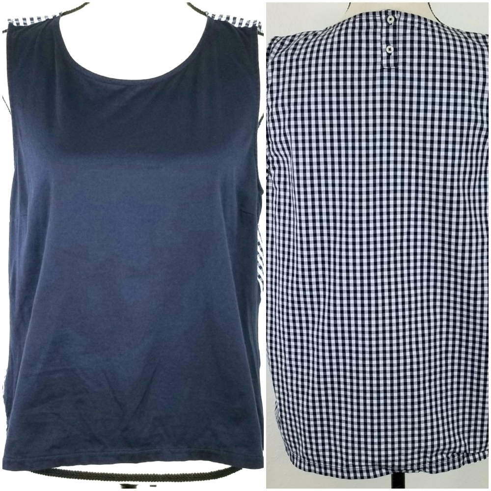 J. CREW Blue/Blue Plaid Sleeveless Top Workwear/Travel/Casual, size Large